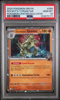 Pokemon Center Exclusive Team Rocket’s Tyranitar Card PSA 10 Gem Mint #96 DRI - Image 1