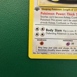 Snorlax 27/64 1st edition Jungle Set Vintage Pokemon Card LP - Image 5