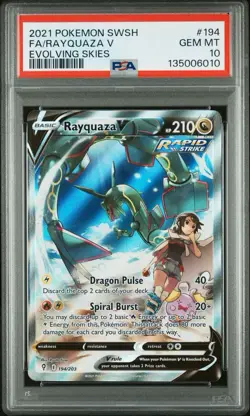 2021 Pokemon Sword & Shield Evolving Skies #194 Rayquaza V Evolving Skies PSA 10 - Image 1