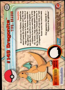 2000 topps Pokemon TV Animation Series 3 Holo Foil #149 Dragonite - Image 2