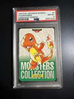 Pokemon Carddass Vending Charmander 004 Green 1996 Japanese Bandai PSA 8 - Image 1