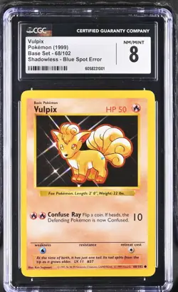 Vulpix Blue Dot Butt Error Misprint Base Set Shadowless Pokemon Card CGC 8 Mint - Image 1
