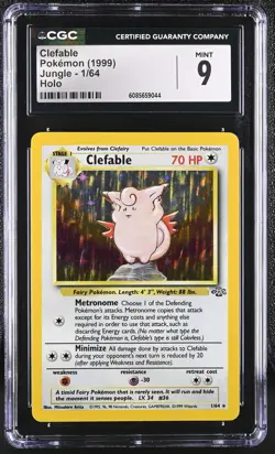 CGC 9 MINT Clefable 1999 Jungle 1/64 Holo Pokemon Card - Image 1