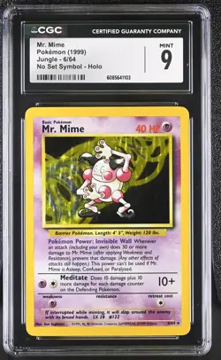 CGC 9 MINT Mr. Mime 1999 Jungle 6/64 No Set Symbol Holo Pokemon Card - Image 1