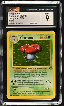 CGC 9 MINT Vileplume 1999 Jungle 15/64 Holo Pokemon Card - Image 1