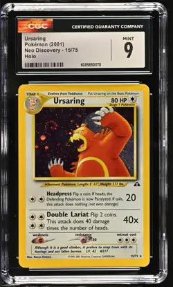 CGC 9 MINT Ursaring 2001 Neo Discovery 15/75 Holo SWIRL Pokemon Card - Image 1