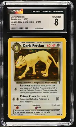 CGC 8 Dark Persian 2002 Legendary Collection 6/110 Holo Pokemon Card - Image 1