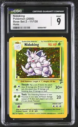 CGC 9 MINT Nidoking 2000 Base Set 2 11/130 Holo Pokemon Card - Image 1