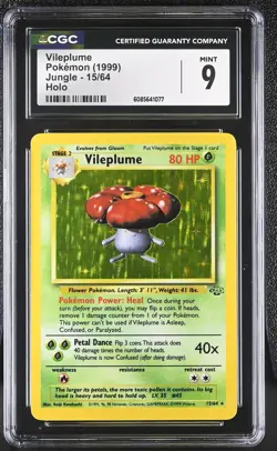 CGC 9 MINT Vileplume 1999 Jungle 15/64 Holo Pokemon Card - Image 1