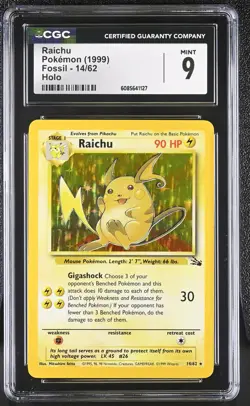 CGC 9 MINT Raichu 1999 Fossil 14/62 Holo Pokemon Card - Image 1
