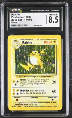 CGC 8.5 Raichu 1999 Base Set 14/102 Holo Pokemon Card - Image 1
