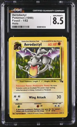 CGC 8.5 Aerodactyl 1999 Fossil 1/62 Holo Pokemon Card - Image 1