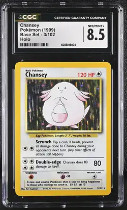 CGC 8.5 Chansey 1999 Base Set 3/102 Holo Pokemon Card - Image 1