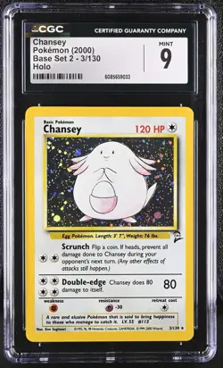 CGC 9 MINT Chansey 2000 Base Set 2 3/130 Holo Pokemon Card - Image 1
