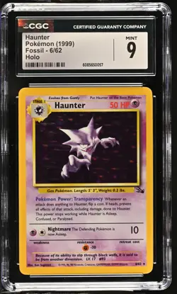 CGC 9 MINT Haunter 1999 Fossil 6/62 Holo Pokemon Card - Image 1
