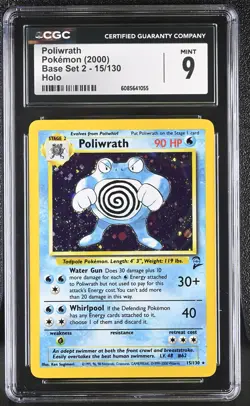 CGC 9 MINT Poliwrath 2000 Base Set 2 15/130 Holo SWIRL Pokemon Card - Image 1