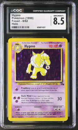 CGC 8.5 Hypno 1999 Fossil 8/62 Holo Pokemon Card - Image 1