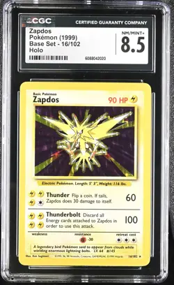 CGC 8.5 Zapdos 1999 Base Set 16/102 Holo Pokemon Card - Image 1
