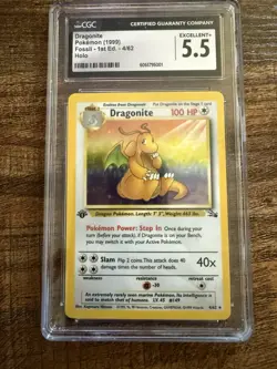 Pokemon TCG Dragonite Holo Rare Card 4/62 Fossil 1999 First Edition - Image 1