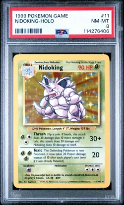 1999 Pokemon Nidoking 011/102 Base Set Holo PSA 8 - Image 1
