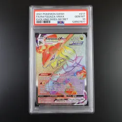 PSA 10 Rayquaza Vmax 217/203 Pokemon Evolving Skies Rainbow Rare Graded Card - Image 1