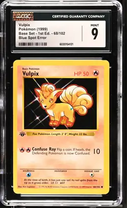 CGC 9 MINT Vulpix Base Set 1st Edition 68/102 Blue Spot Error Pokemon Card - Image 1