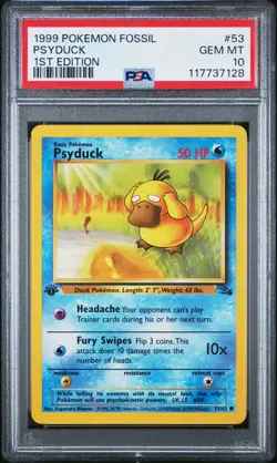 1999 POKEMON FOSSIL 1ST ED #53 PSYDUCK PSA 10 - Image 1