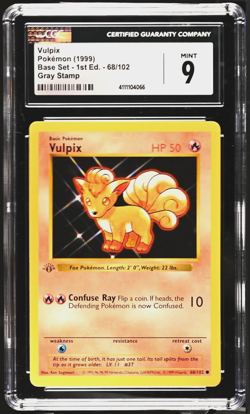 GRAY GREY STAMP Vulpix 68/102 1st Edition Pokemon Base Set CGC 9 Mint - Image 1