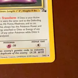 Pokemon Ditto 3/62 Fossil 1st Edition Holo 1999-2000 WOTC - Image 4
