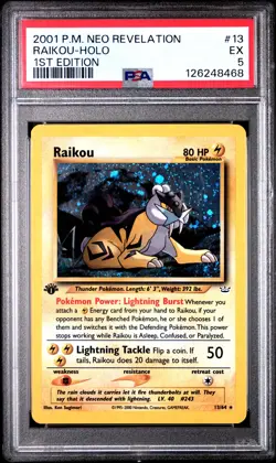2001 POKEMON NEO REVELATION 1ST ED #13 RAIKOU-HOLO PSA 5 - Image 1