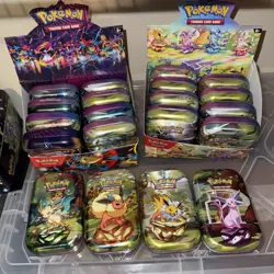 Prismatic Evolutions Mini Tin Display Box + 20 EMPTY Tins (Art Cards and coins) - Image 1