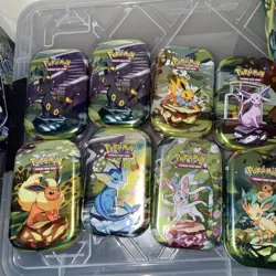 Prismatic Evolutions Mini Tin Display Box + 20 EMPTY Tins (Art Cards and coins) - Image 5