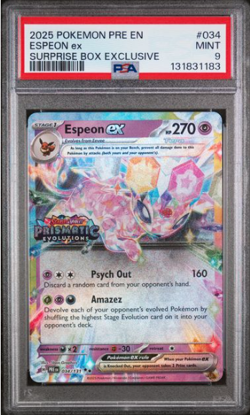 2025 POKEMON PRE EN-PRISMATIC EVOLUTIONS SURPRISE BOX EXCLUSIVE ESPEON EX PSA 9 - Image 1