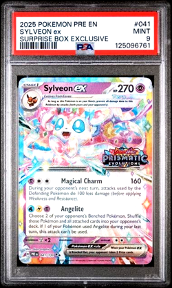 PSA 9 MINT POKEMON PRE EN-PRISMATIC EVOLUTIONS 041 SYLVEON EX SURPRISE BOX STAMP - Image 1