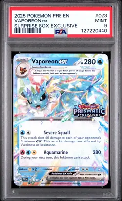 2025 Pokemon Pre En-Prismatic Evolutions #023 Vaporeon Ex Surprise Box PSA 9 - Image 1
