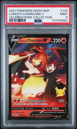 2021 POKEMON SWSH BLACK STAR PROMO CELEBRATIONS COLL LANCE'S CHARIZARD V PSA 9 - Image 1