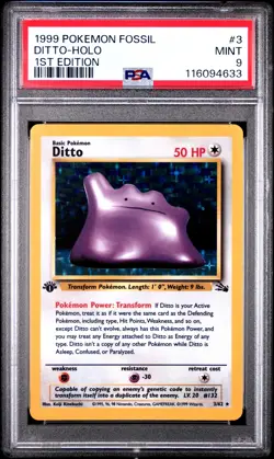 Ditto-Holo 1st Edition Pokemon Fossil 3 NM PSA MINT 9 - Image 1