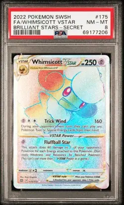 2022 Pokemon Brilliant Stars Whimsicott VSTAR Secret Rare 175 PSA 8 Near Mint - Image 1