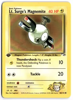Pokemon 1st Edition Lt. Surge's Magnemite (80) Common Gym Heroes 080/132 NM - Image 1