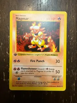 Magmar 36/102 1st Edition Shadowless Base Set Non-Holo Uncommon Pokemon TCG LP - Image 1