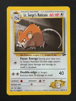 Lt. Surge's Raticate 53/132 REGULAR Pokemon Card WOTC Gym Challenge Uncommon - Image 1