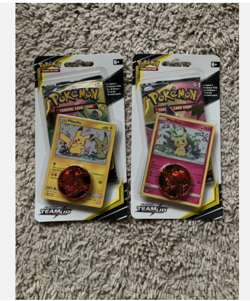 2x Sealed TEAM UP Blister Packs (Pikachu SM162 + Mimikyu SM163) Pokemon Cards - Image 1