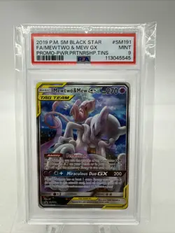 2019 POKEMON SM BLACK STAR PROMO #SM191 FULL ART/MEWTWO & MEW GX PSA 9 Mint - Image 1
