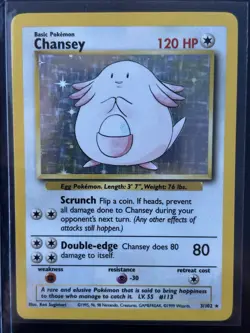 Pokemon TCG Chansey Base Set Holo Unlimited Rare Card 3/102 LP Condition - Image 1