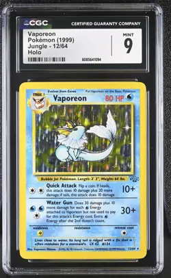 CGC 9 MINT Vaporeon 1999 Jungle 12/64 Holo Pokemon Card - Image 1