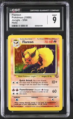 CGC 9 MINT Flareon 1999 Jungle 3/64 Holo Pokemon Card - Image 1