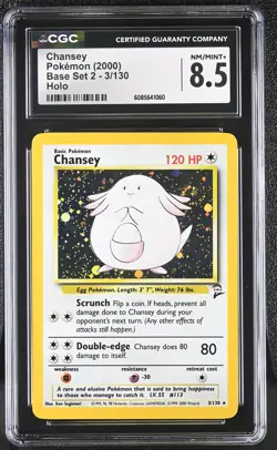 CGC 8.5 Chansey 2000 Base Set 2 3/130 Holo SWIRL Pokemon Card - Image 1