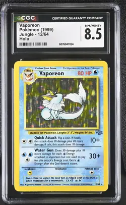 CGC 8.5 Vaporeon 1999 Jungle 12/64 Holo Pokemon Card - Image 1