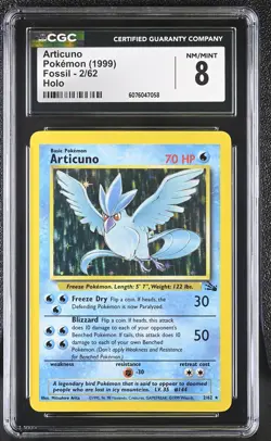 CGC 8 Articuno 1999 Fossil 2/62 Holo Pokemon Card - Image 1