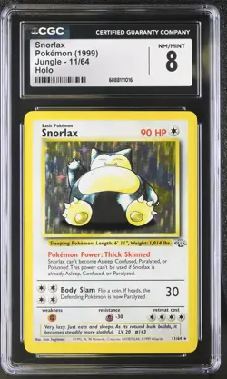 CGC 8 ERROR Snorlax 1999 Jungle 11/64 Holo Pokemon Card - Image 1